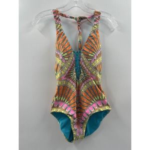 Trina Turk Women’s Capri Printed Lace Up Front One Piece Swimsuit Size 4